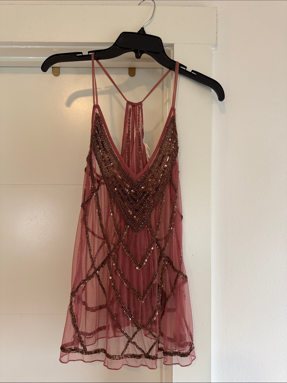 Kimchi Blue Beaded Mauve Pink Mesh Top